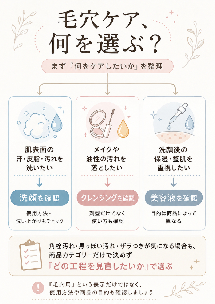 毛穴ケアは「何をケアしたいか」から選ぶ
