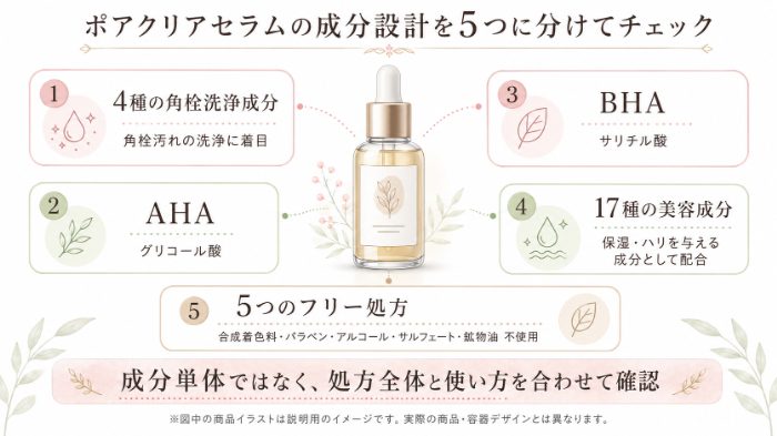 ポアクリアセラムの成分設計を5つに分けてチェック