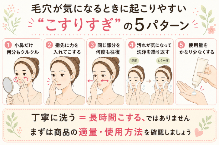 毛穴が気になるときに起こりやすい「こすりすぎ」の5パターン