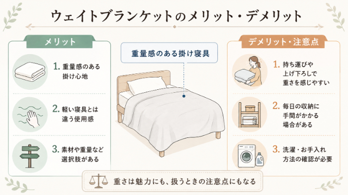 ウェイトブランケットのメリット・デメリット早見図