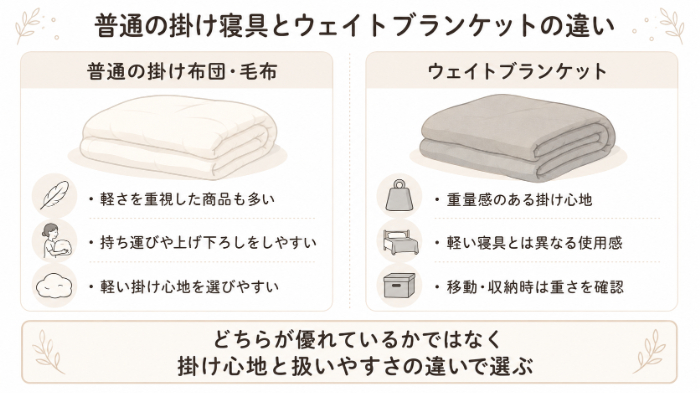 普通の掛け寝具とウェイトブランケットの違い