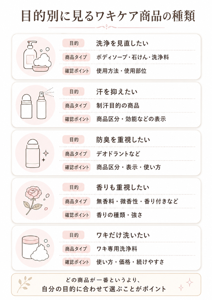 目的別に見るワキケア商品の種類