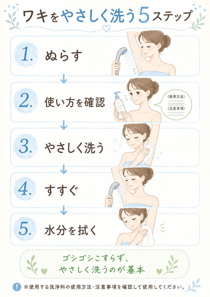 ワキをやさしく洗う5ステップ