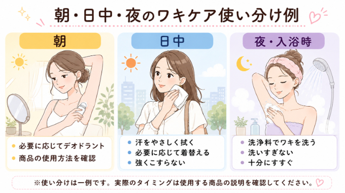 朝・日中・夜のワキケア使い分け例