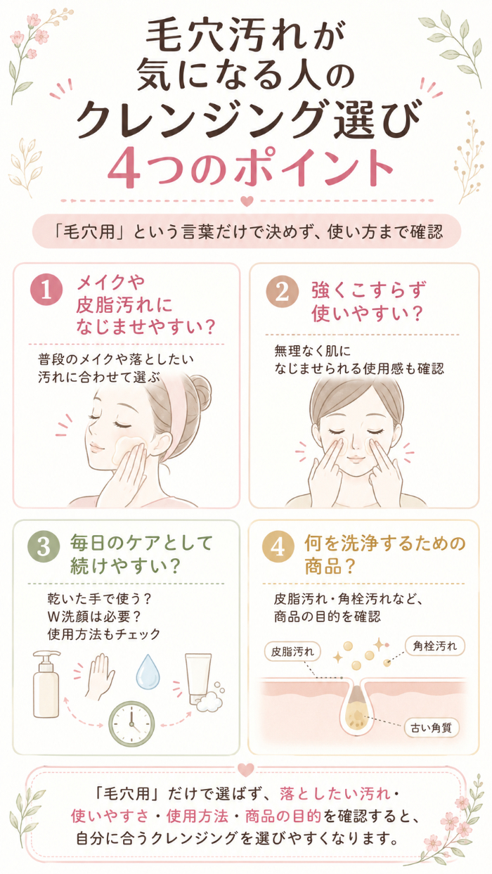 毛穴汚れが気になる人のクレンジング選び4つのポイント