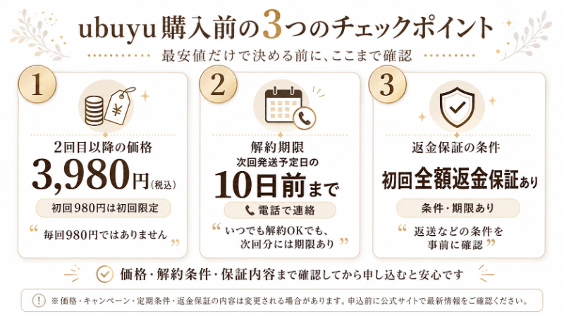 ubuyu購入前の3つのチェックポイント