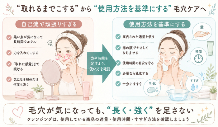 取れるまでこするケア → 使用方法を基準にするケアへの切り替え