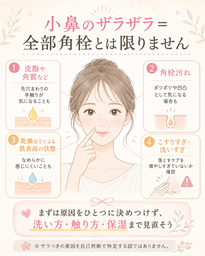 小鼻のザラザラはなぜ？洗顔しても気になる鼻のザラつき原因とケア方法