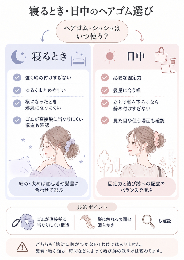 睡眠用・日中用ヘアゴム選択チャート
