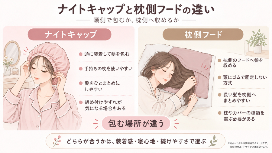 ナイトキャップと枕側フードの違い