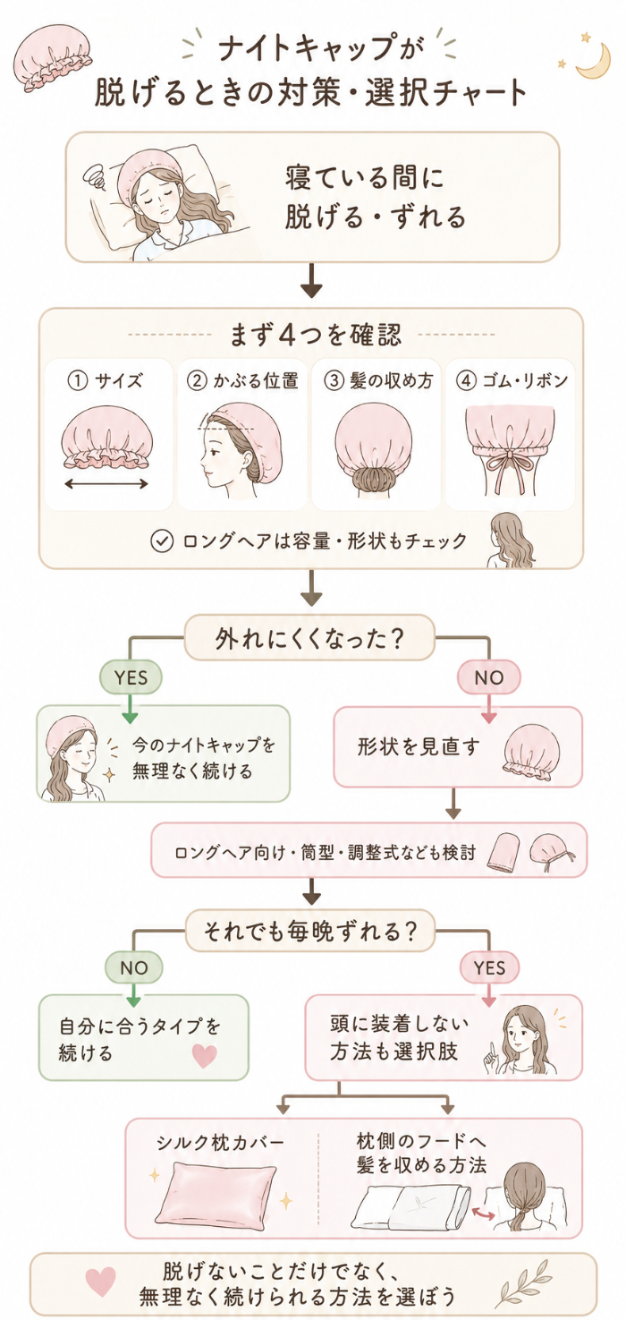 ナイトキャップが脱げるときの対策・選択チャート