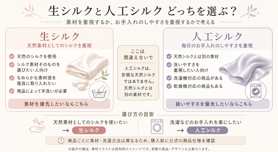 生シルクと人工シルクの違い・選び方