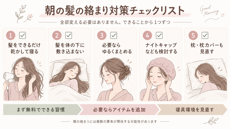 朝の髪の絡まり対策チェックリスト